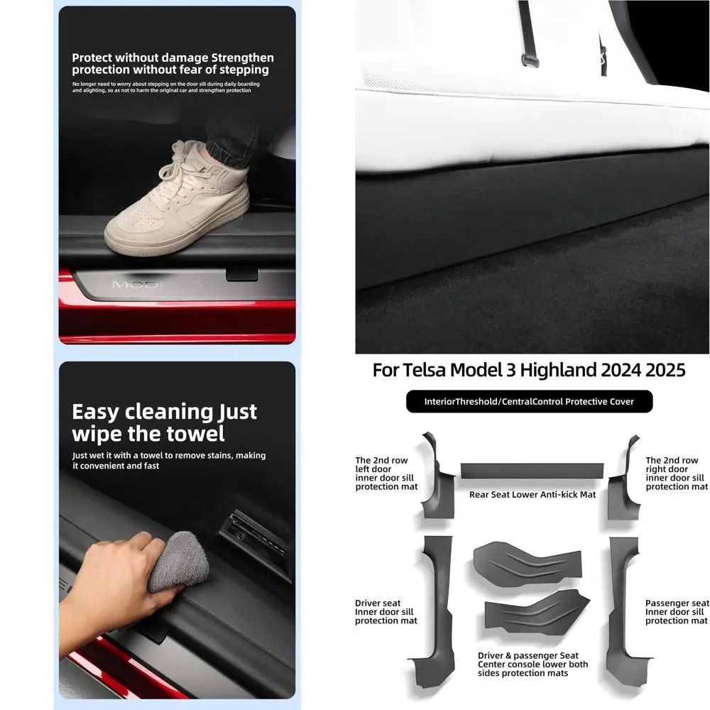 

LUCKEASY 7 шт. для Tesla Model 3 Highland 2026 2025 2024, порог передней и задней двери, полоса центральной консоли, нижнее 2-е рядное сиденье, нижнее