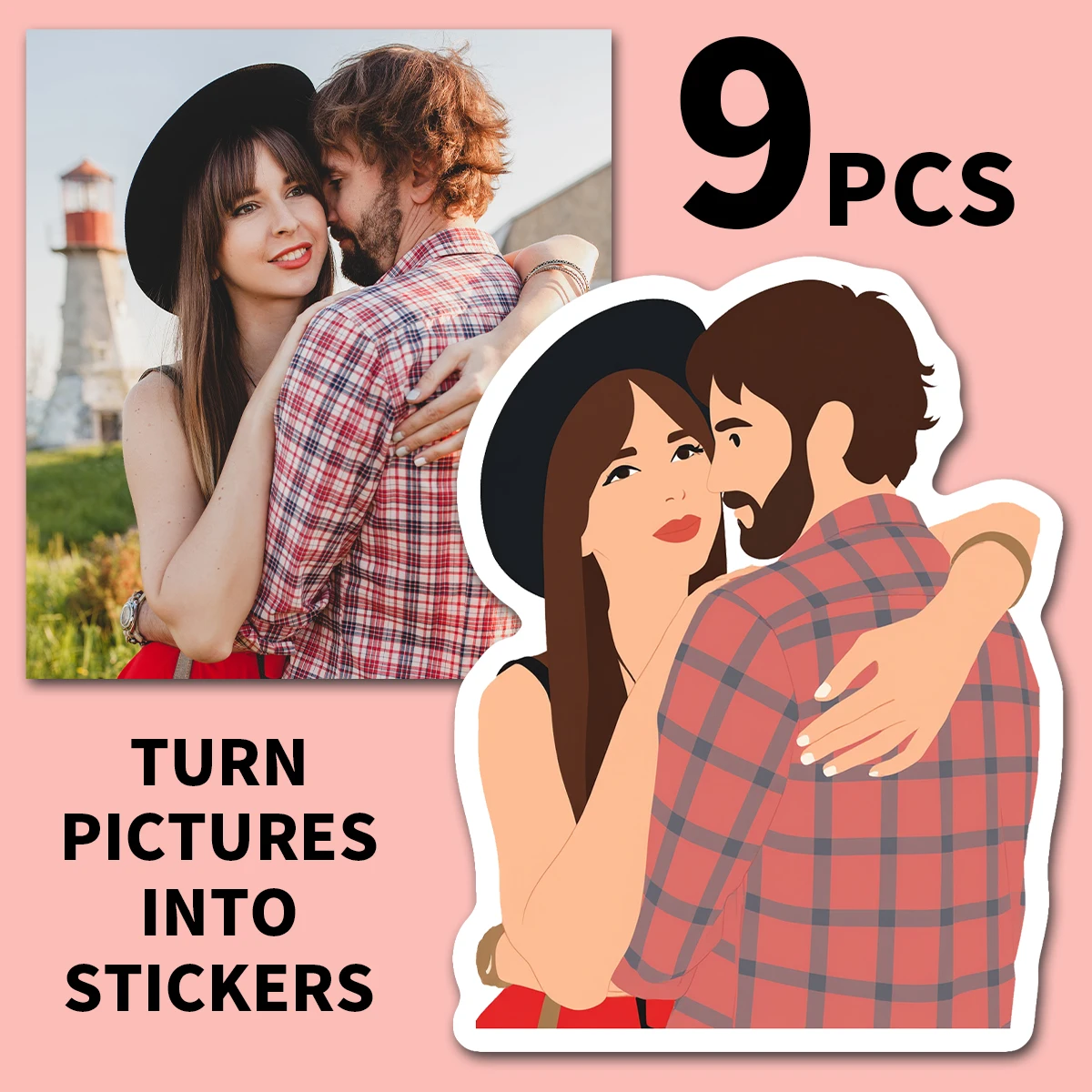 9 Stück individuelle Fotoaufkleber, Bild in Comic-Version verwandeln, DIY für Scrapbook-Bastelarbeiten, Geschenkaufkleber, Geburtstag, Hochzeitsfeierbevorzugung