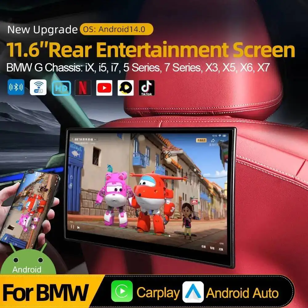 11.6 Inch For BMW Rear Seat Entertainment Screen Plug And Play Car Headrest Monitor Support Video Bluetooth WiFi Back Seat TV