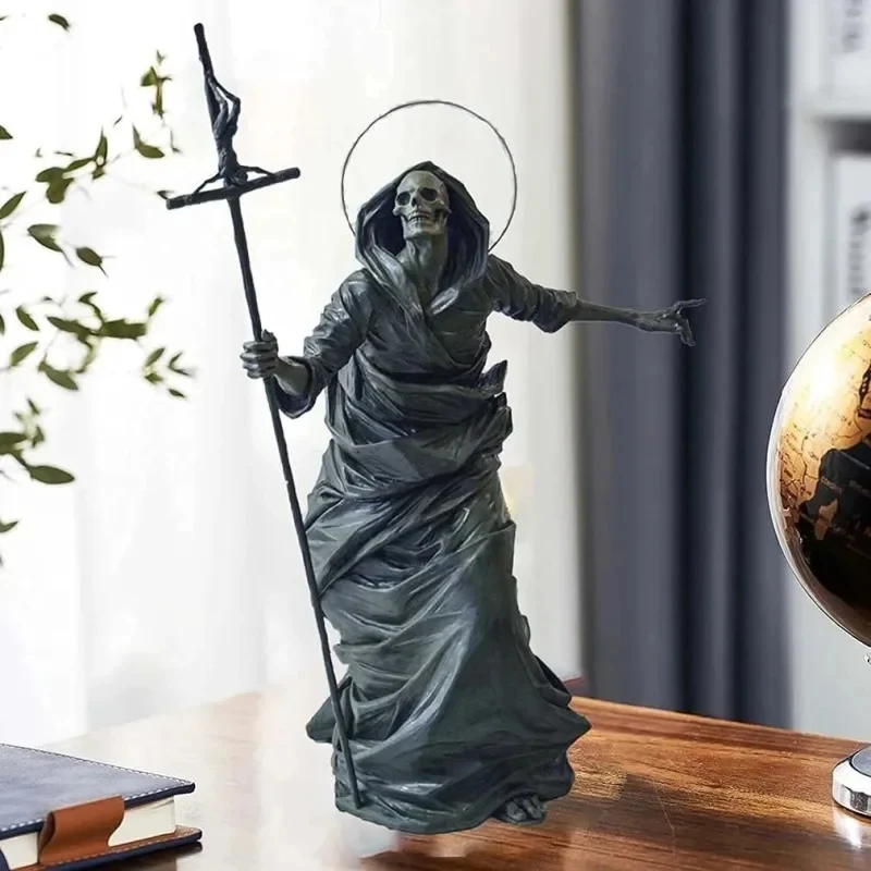 Estatua Gótica para decoración del hogar, escultura de resina negra de esqueleto de la muerte guardián, adornos artesanales de Halloween, estatuilla de Calavera, 2024