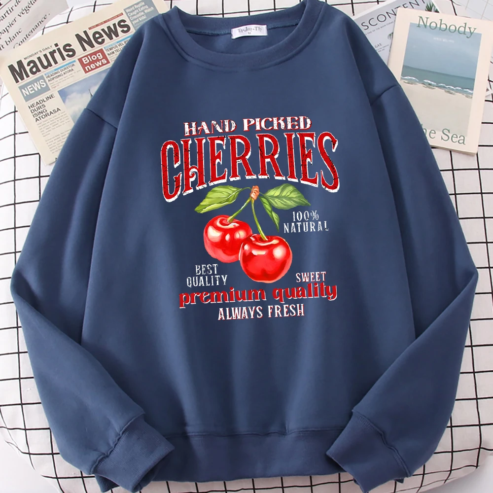 Hand Picked Cherries Design Women Sweatshirts Harajuku Hip Hop Sportswear Fashion Fleece Pullovers Autumn Soft Unisex Clothing