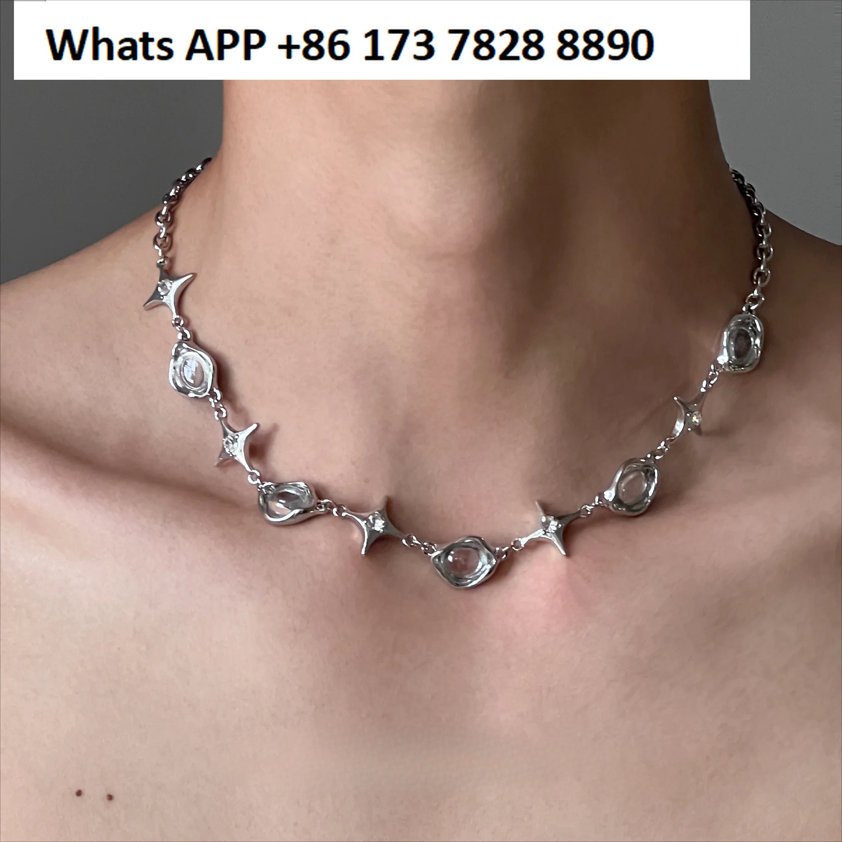 Star Bubble Irregular Zircon Necklace High Sense Cold Wind Hip Hop Men's and Women's Collarbone Chain