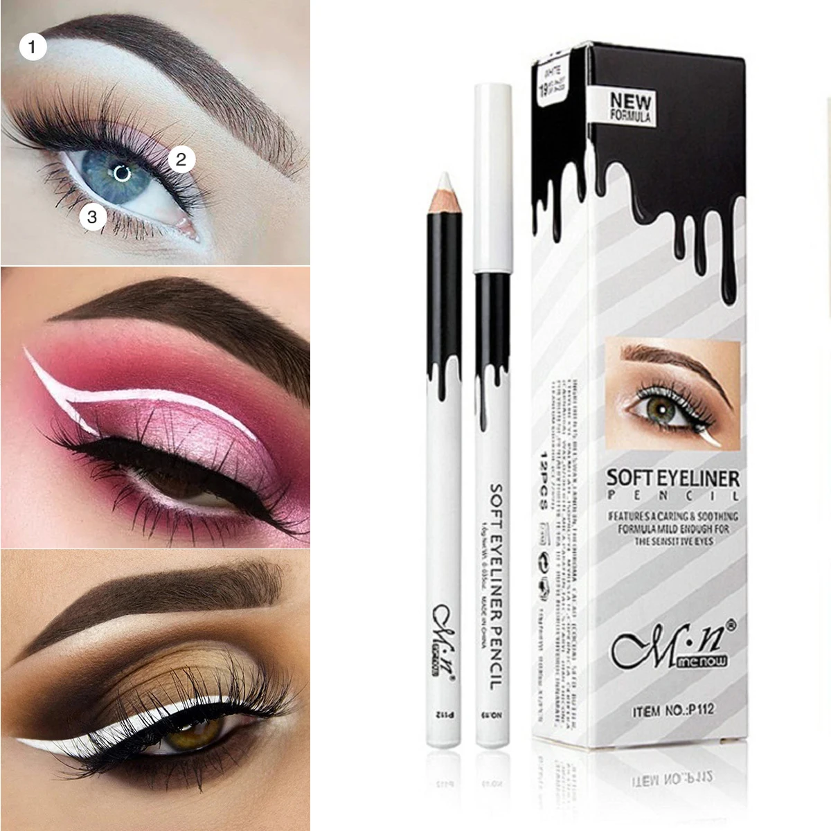 Lápis Delineador Branco Impermeável, Deitado Silkworm, Ilumine Eye Liner, Maquiagem Semi-Permanente, Acessórios de Tatuagem, 12 Pcs por Caixa