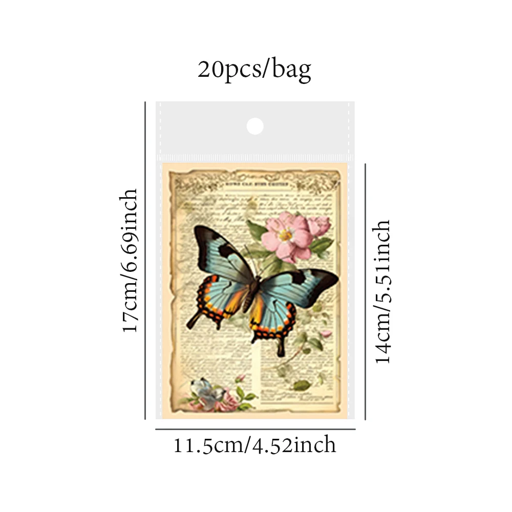 Mr. Paper 1 Style 20Pcs/pack Butterfly Lovers series material paper for DIY phone case envelope and other handbook decoration