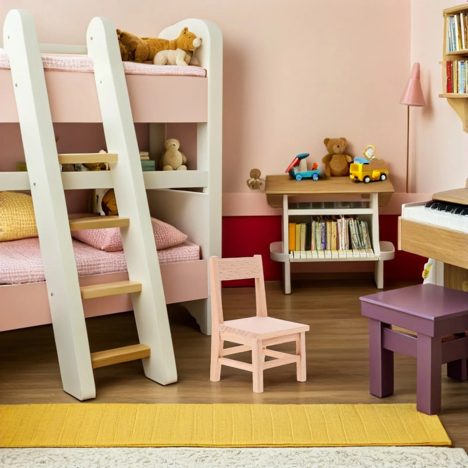 3Pcs Miniature Wooden Chairs for Dollhouse Natural Wood Finish Realistic Detail Sturdy Compact Scale-Perfect Living Room Dining
