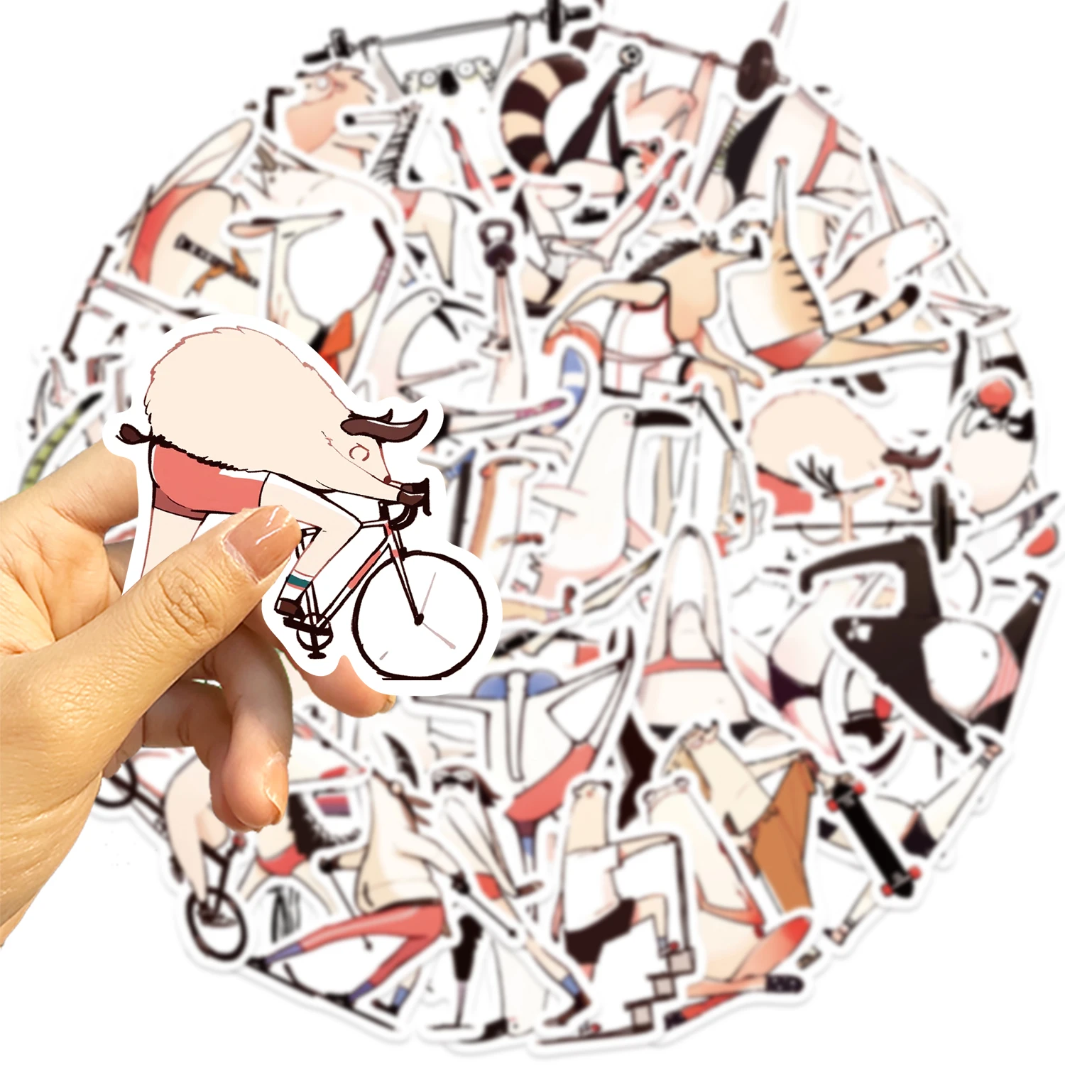 50pcs Fantasy Fitness Animal Characters Stickers Cartoon Pattern Suitable for Cell Phone Cases Laptops Guitars Journals
