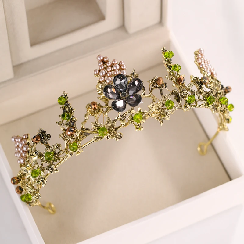 Gold Pearl Flower Crystal Wedding Crown Bride Tiaras And Crowns Queen Diadem Pageant Party Crown Bridal Hair Jewelry Accessories