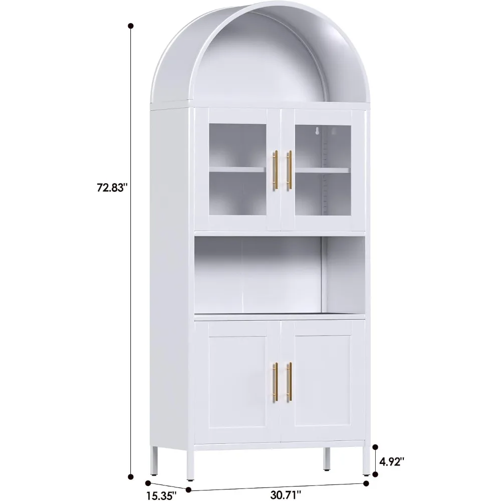 72.8-Inch Metal Pantry Cabinet with 4 Doors and Open Shelf for Kitchen Storage