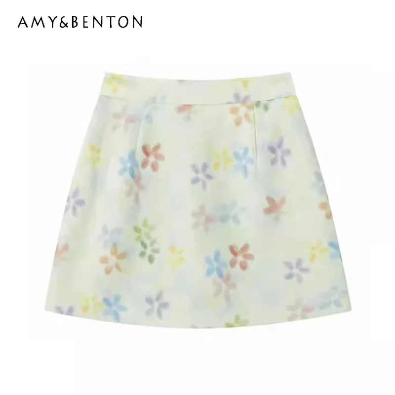 

Original Design Colorful Gradient Floral Women's A-line Skirt 2026 Summer Holiday Style Sweet High-waisted Slimming Skirts Girl