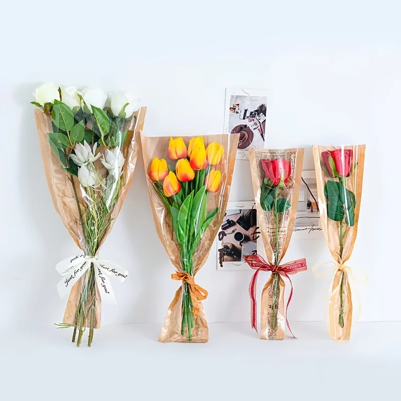 5pcs/bag Kraft paper flower packaging paper, simple bouquet packaging bag