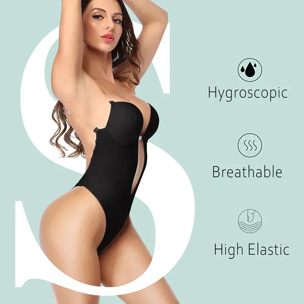 Invisible Underwear for Backless Dress Deep V-Neck U Plunge Thong Bodysuit Shapewear Transparent BraStraps Seamless Corset Bra