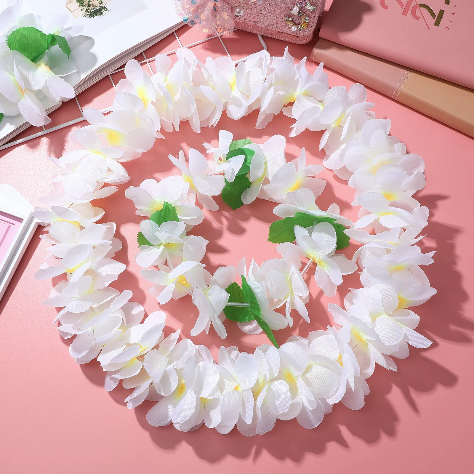 

4 Pcs Hawaiian Garland Set Artificial Floral Wreath Necklaces Bracelets Headbands for Party Beach Festivals Accessories Women