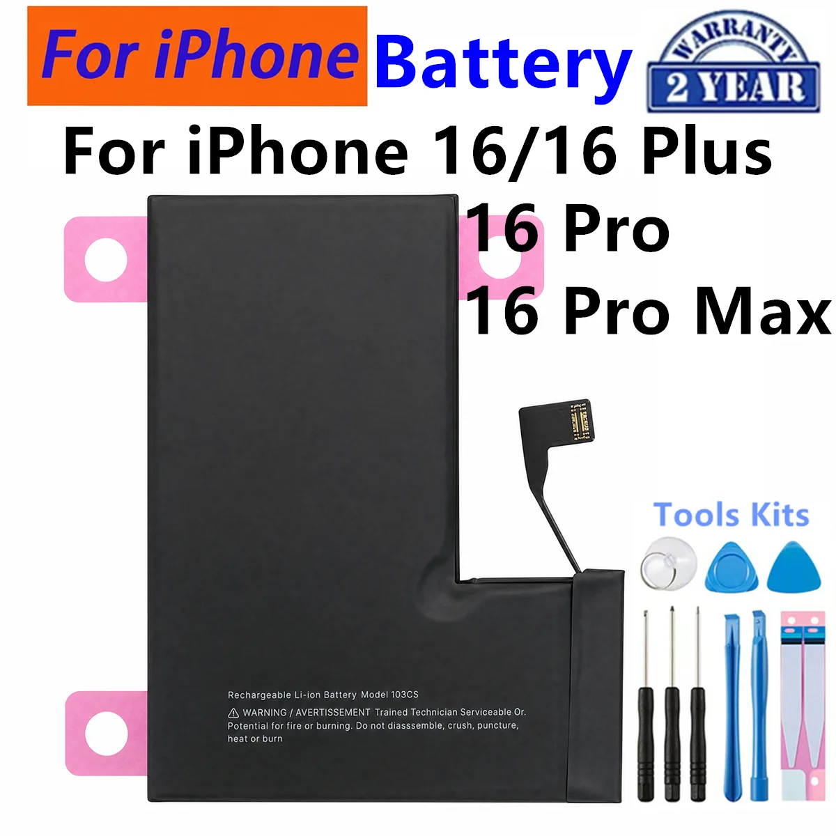 Brand New 103CS 102CS PSJQ1 Replacement Battery For iPhone 16 plus iPhone 16 pro Max Mobile phone Batteries +Tools