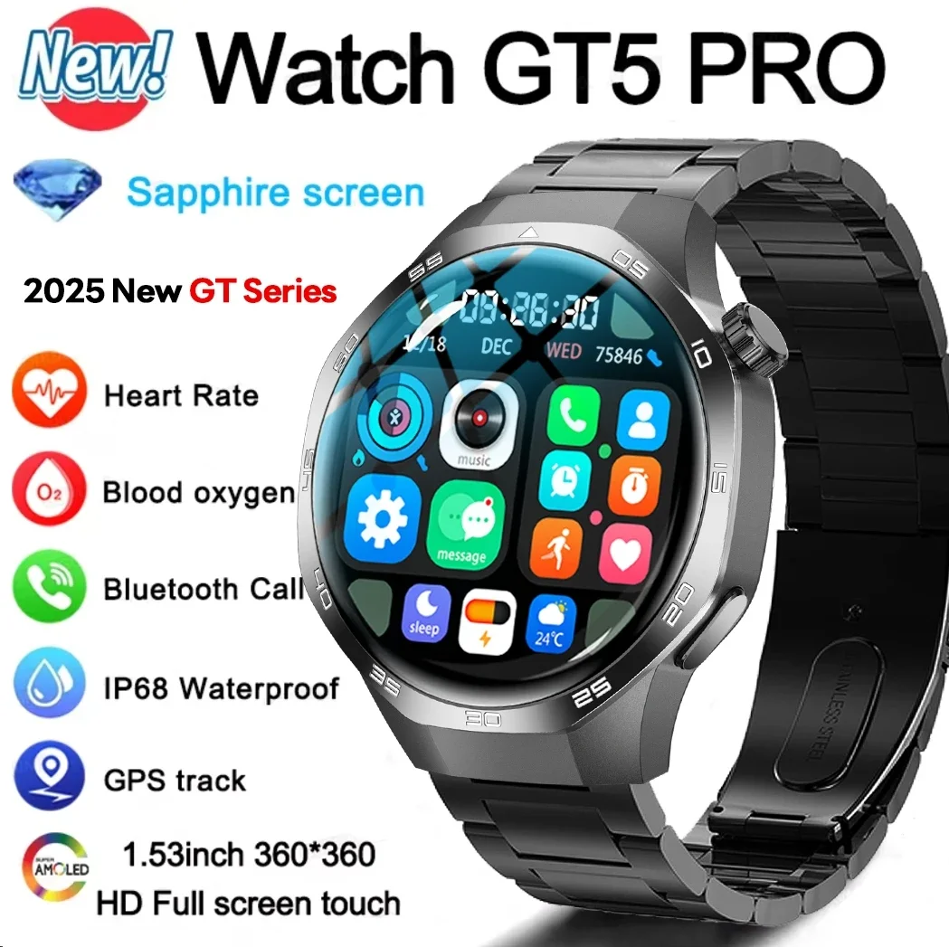 

2025 New For HUAWEI GT5 PRO Smart Watch Men AMOLED HD Display Sports Health Tracker Waterproof Bluetooth Call Smartwatch Men