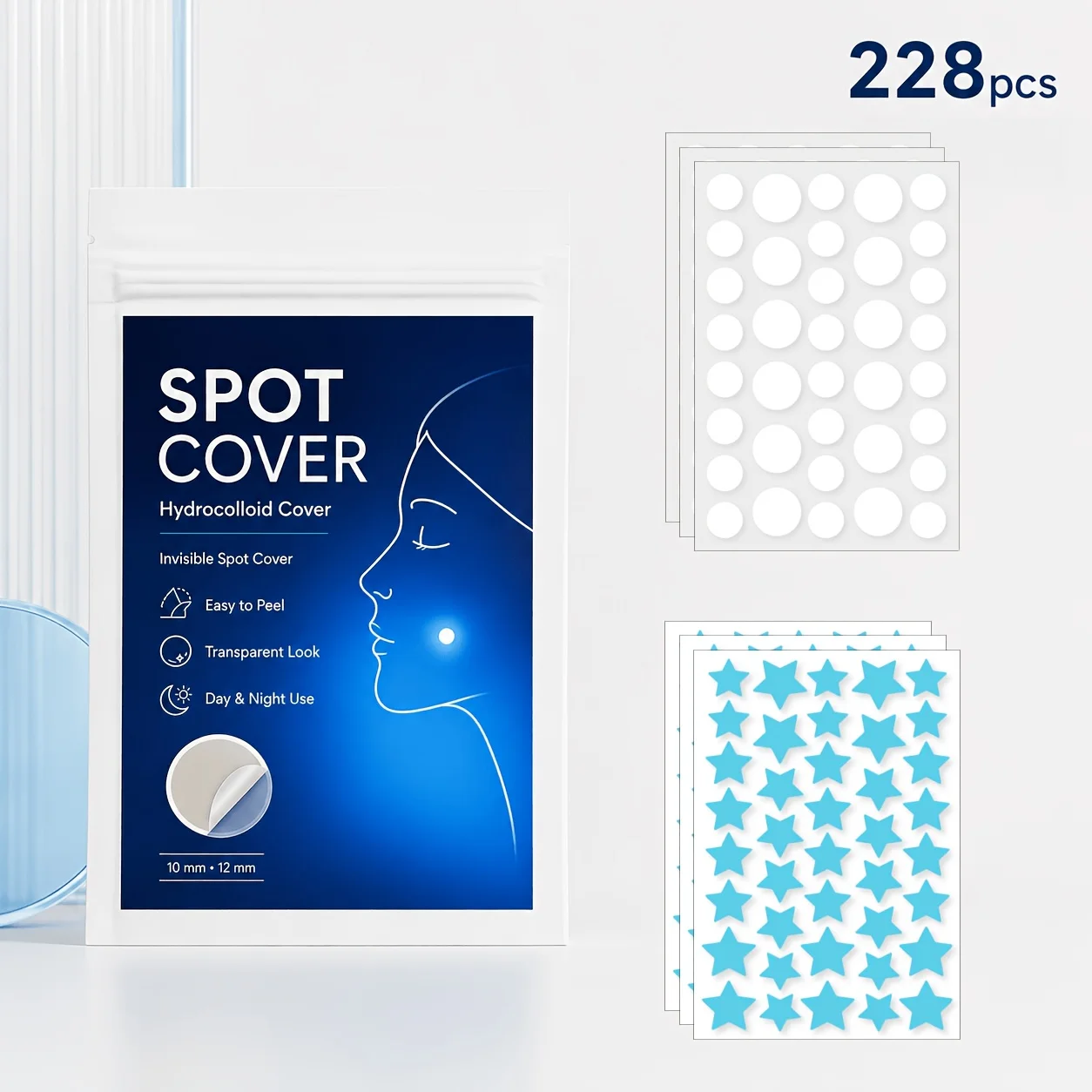 228PCS Pimple Patches, Face Cover Stickers for Men Women, Daily Wear, Makeup, Party & Photo Use, Facial Care Accessories