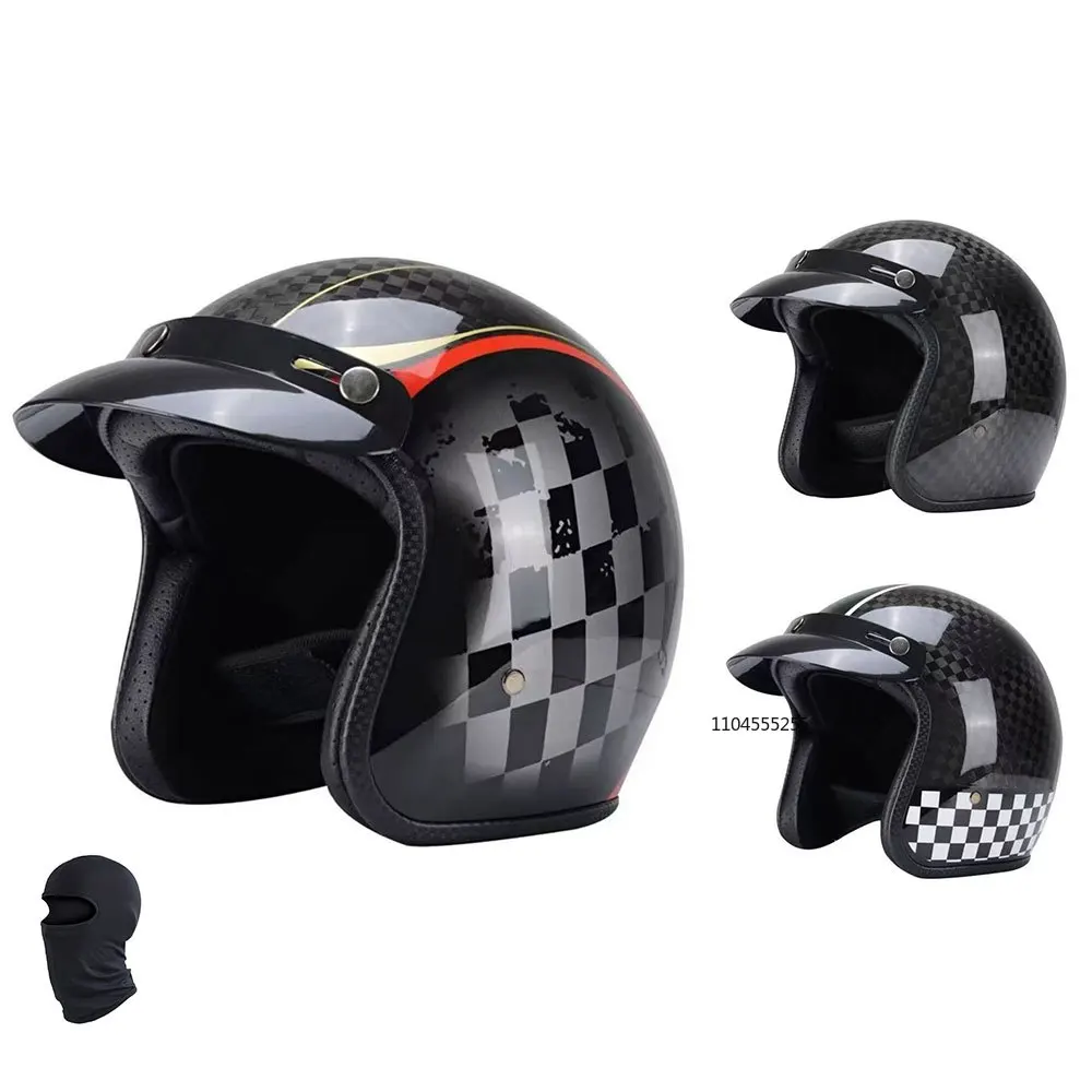 

DOT Certification Motorcycle Helmet 3/4 Carbon Fibre Open Face Helmet Vintage German Moto Helmet Four Seasons Riding Crash Moto
