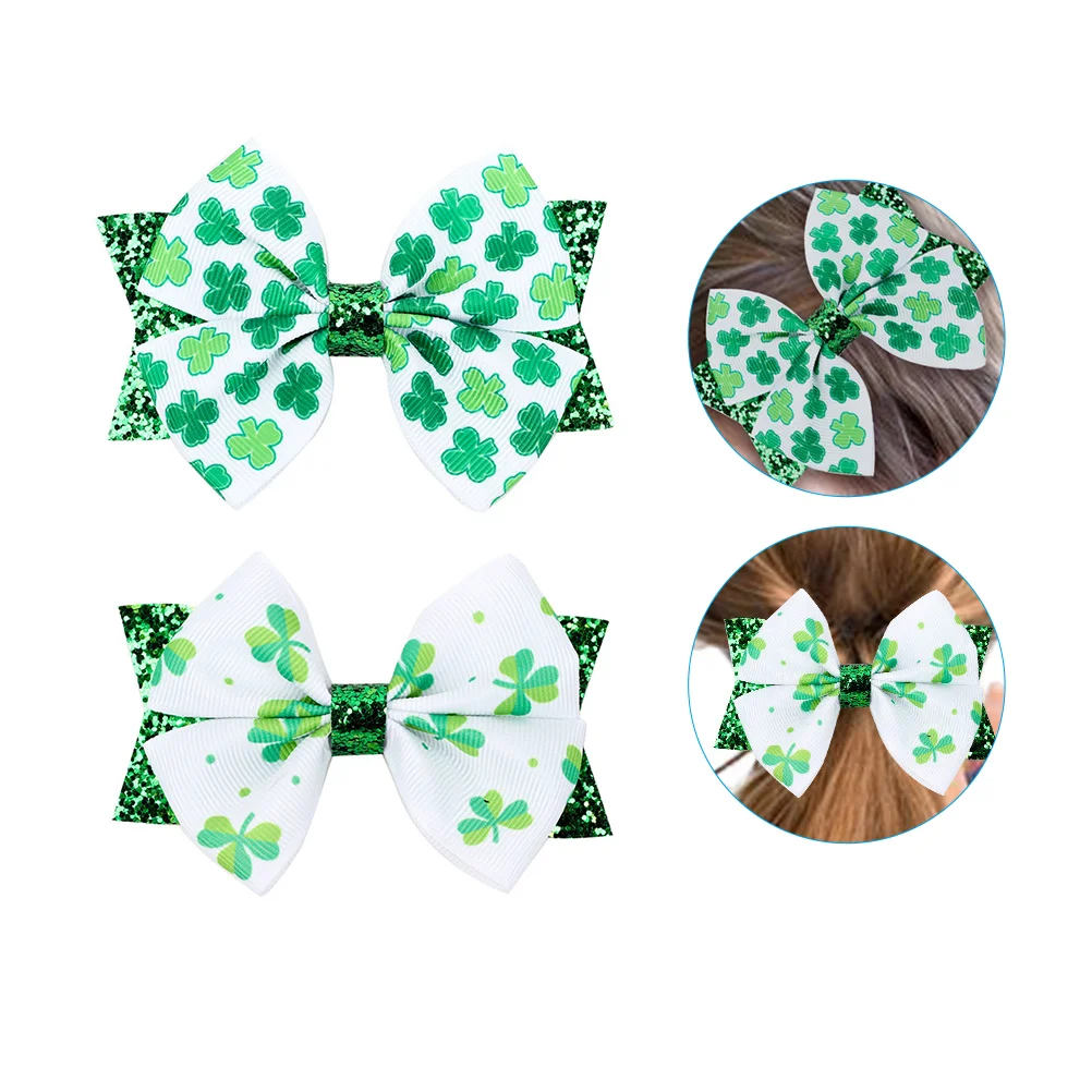 

4 Pcs Green Hairpin Outfit Patricks Bows Shamrock Clips Kids Bowknot Hairpins Crease Baby Girl