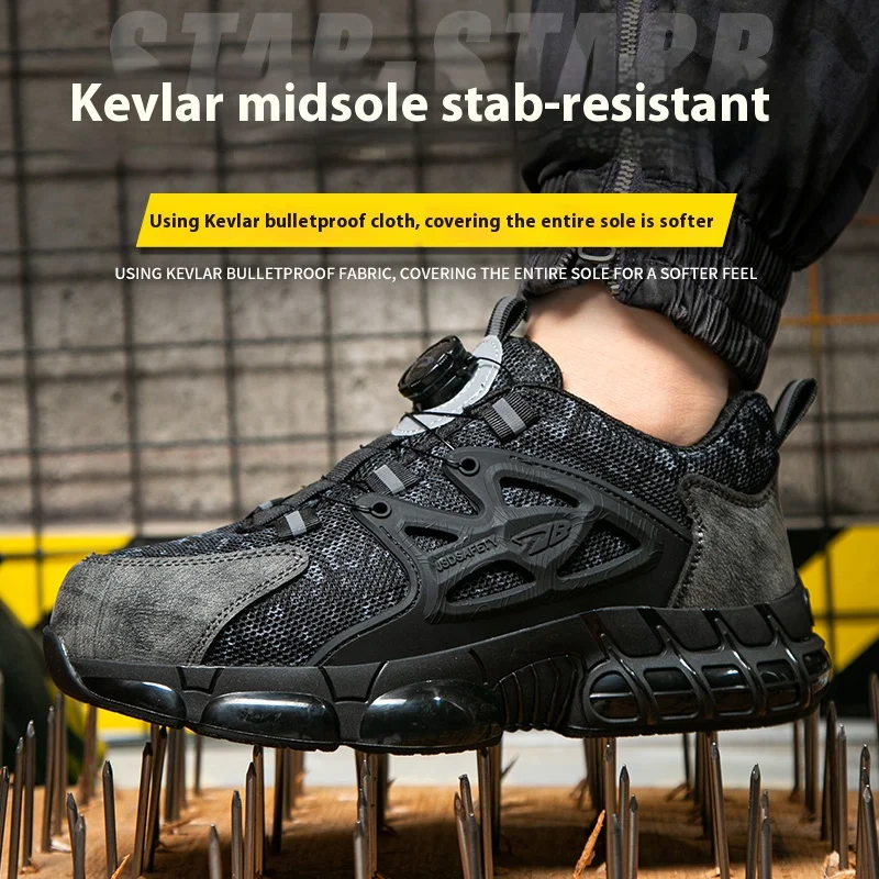 Quality Rotating Button Safety Work Shoes For Men Construction Working Boots Steel Toe Anti-smash Indestructible Sneakers Male