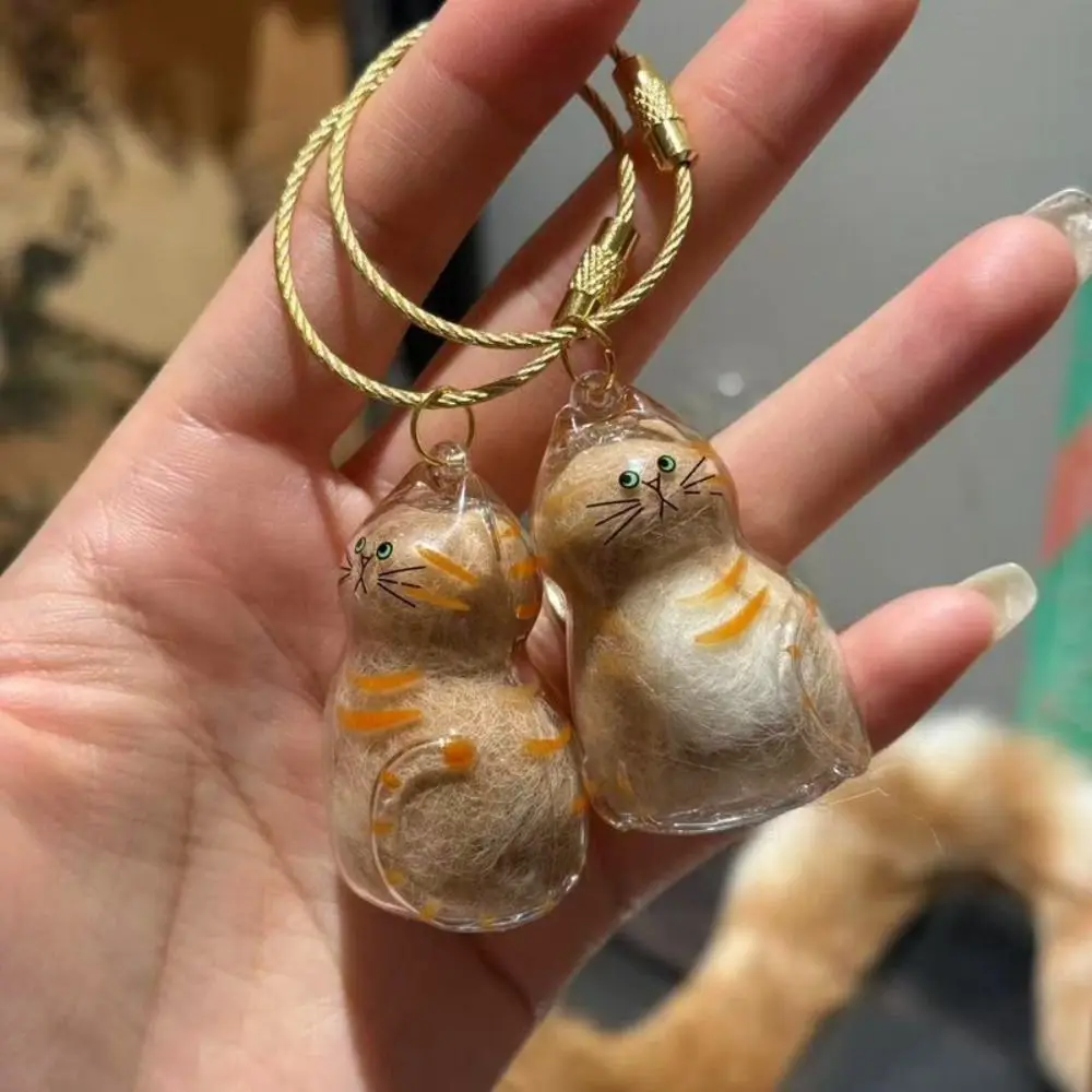 Small Ornaments Cat Fur Storage Pendant Cute Cat Shaped Handmade Design Stylish Keychain Transparent Container DIY Accessories