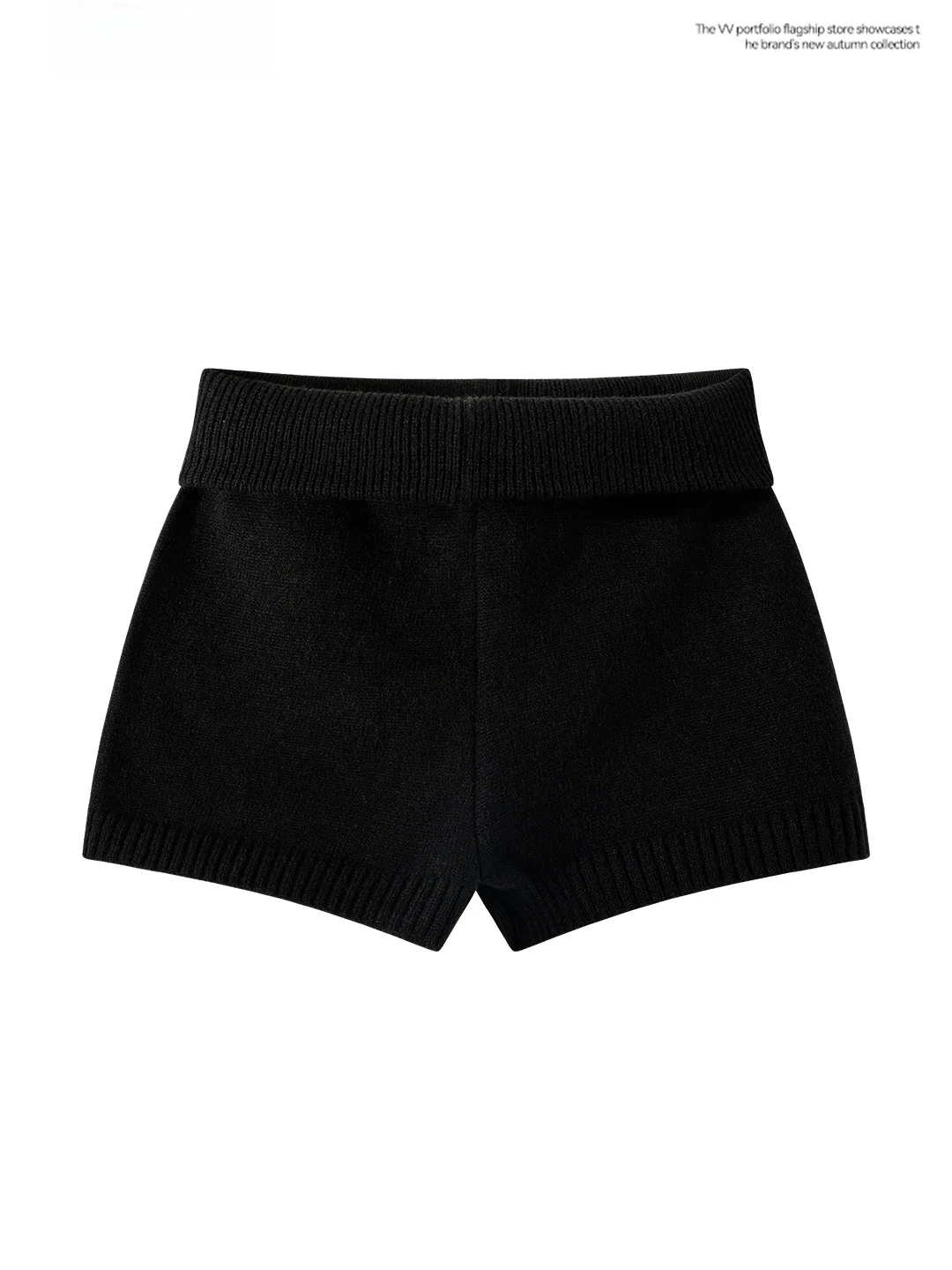 Black High-Waist Knitted Slimming Short Pants Women's Casual Wear Base Layer Shorts Autumn Small Size Simple Knitted Trousers