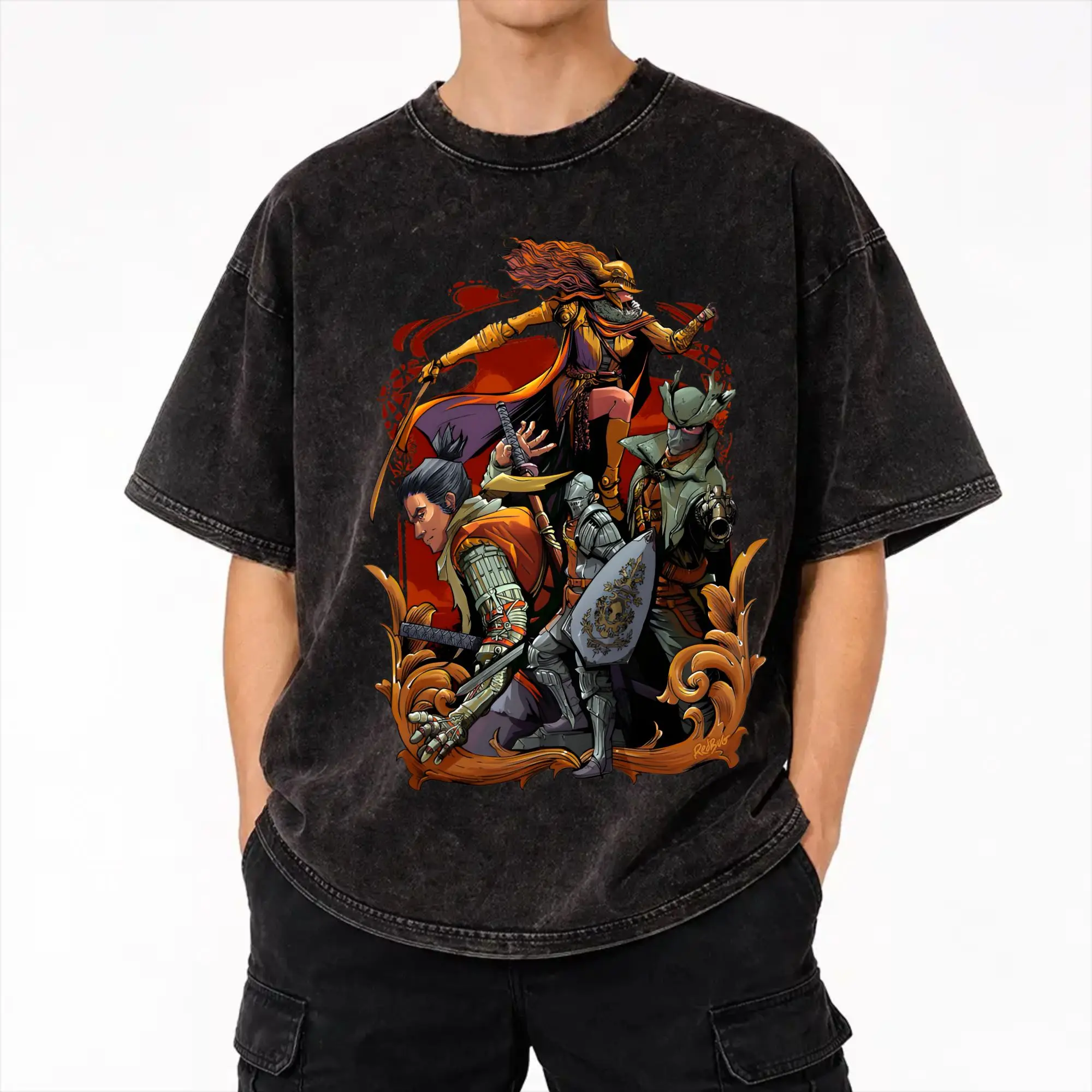 Sekiro: Shadows Die Twice Outfit Washed T Shirts Men Women Streetwear Hip Hop T-Shirts Summer  Tees Tops Cotton