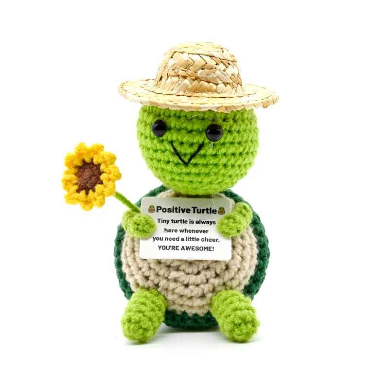 Animal Series-Positive Energy Turtle Crochet Doll, Handmade Knitted Decor Ornament with Encouragement Card, Mini Desk Decor Gift view 6