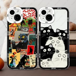 Case For iPhone 16 15 14 13 Pro Max 12 Mini 11 XS X XR Soft Cover Cute Cat