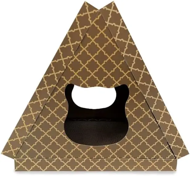 Cardboard Hideout w/ Catnip for Indoor Cats, Ft. Scratching Pads - Tiger Tent Corrugated Cat Scratcher Hideout