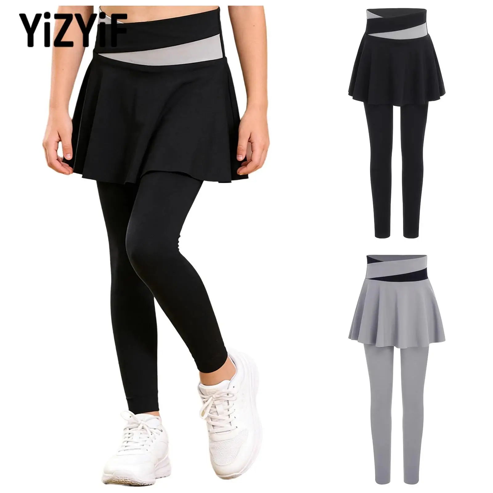 

Быстросохнущая теннисная юбка для гольфа 2-в-1 для девочек, детская модная одежда для йоги, тренажерного зала и велоспорта, эластичные леггинсы с высокой талией и юбкой