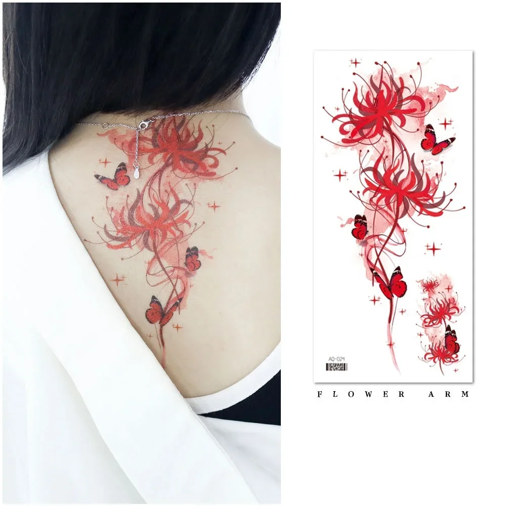 Temporary Tattoos Stickers for Women Ladies Girls Red Flower Butterfly Fox Lotus Peony Fake Tattoos Forearm Shoulder Leg Tatuaje