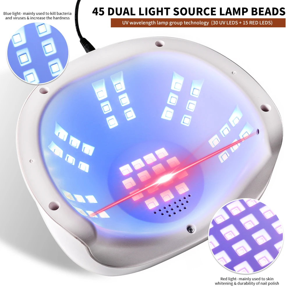 45 المصابيح الأشعة فوق البنفسجية هلام مسمار مصباح الأشعة فوق البنفسجية مجفف الأظافر مصباح ليد ل مانيكير هلام البولندية-4 الموقت المهنية الأظافر هلام البولندية ضوء مجفف أداة #2