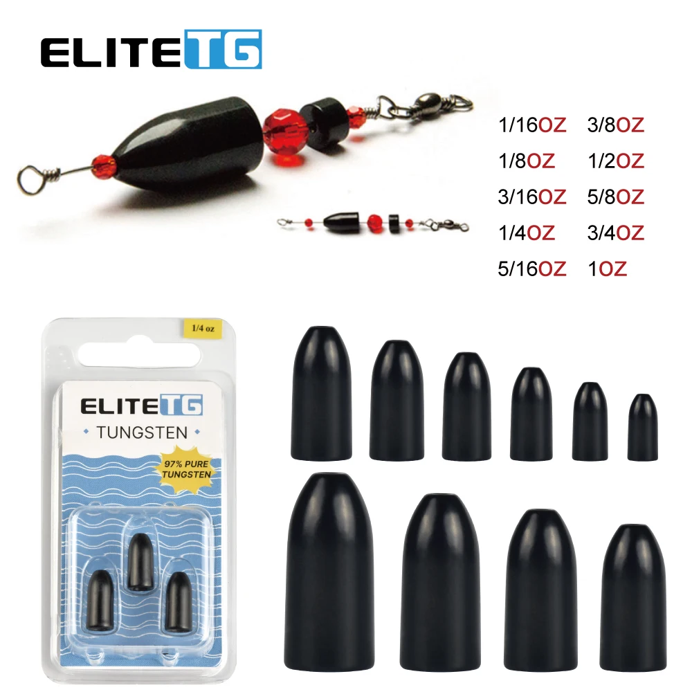 

Elite TG 1-5pcs Tungsten Sinker Worm Weight Bullet Bass Lure Fishing Texas Rig Panfish Lure Accessories Matt Black