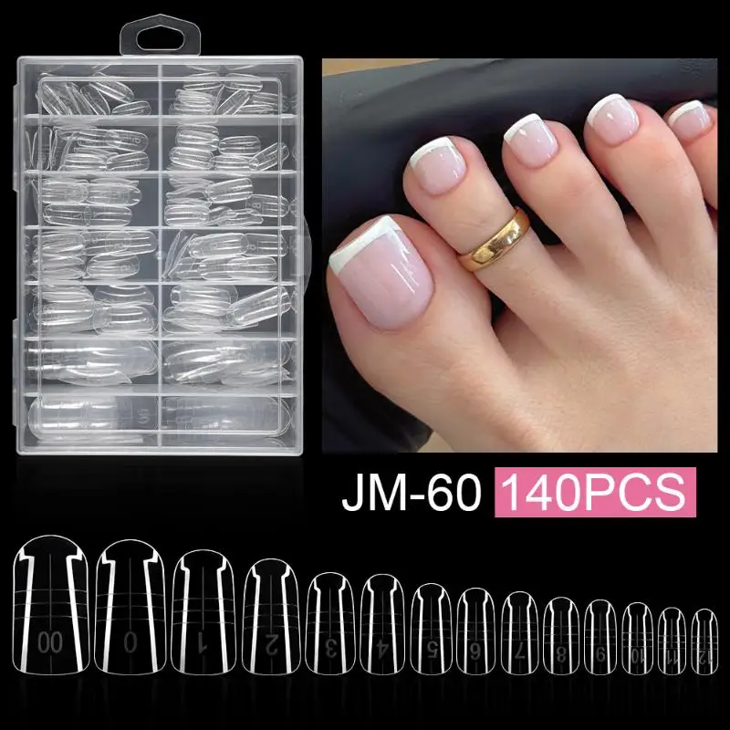 140 stks/doos Volledige Dekking Nep Teennagel Ultra Dunne Clear Druk Op Teen Voet Nagels Tips Kunstmatige Acryl Valse Nail Art manicure Tool
