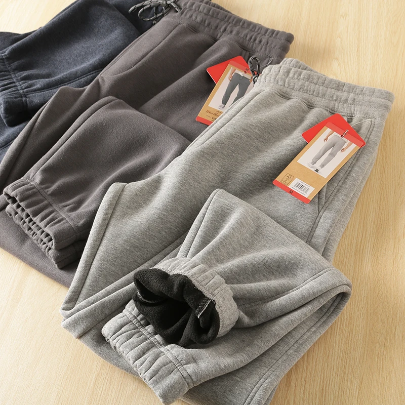 

Thiened Fce Lined Winter Men's Casual Pants Elastic Waist Dstring Warm Spor Trousers Faionable Long Trousers