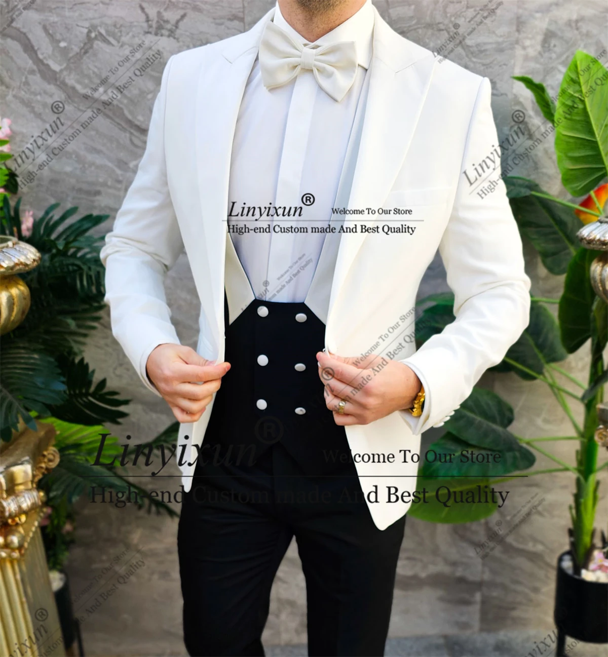 Design splicing style Men Suits Customized Ropa hombre Slim Fit Shawl Lapel Male Prom Blazer 3 Piece Sets Groom Wedding Tuxedos