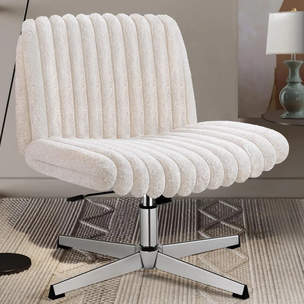 

Criss Cross Chair, Armless Office Chair for Home & Bedroom, Plush Swivel Desk Chair No Wheels, Wide Vanity Makeup Chair, Ergonom