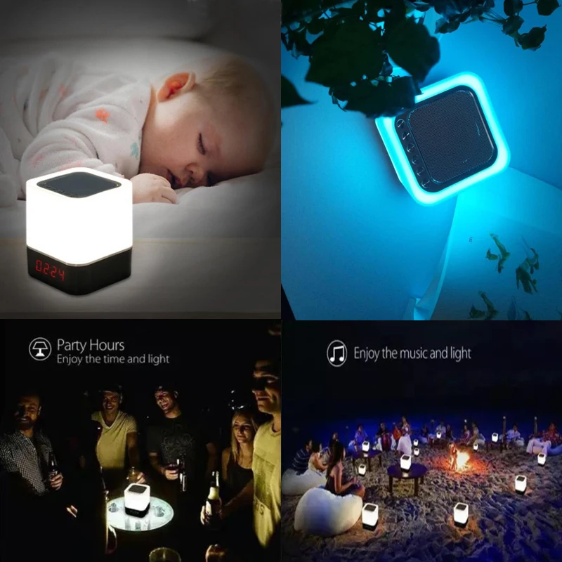 LED Music Alarm Clock with Wireless Bluetooth Speaker. Rechargeable RGB Colorful Atmosphere Night Light Lamp