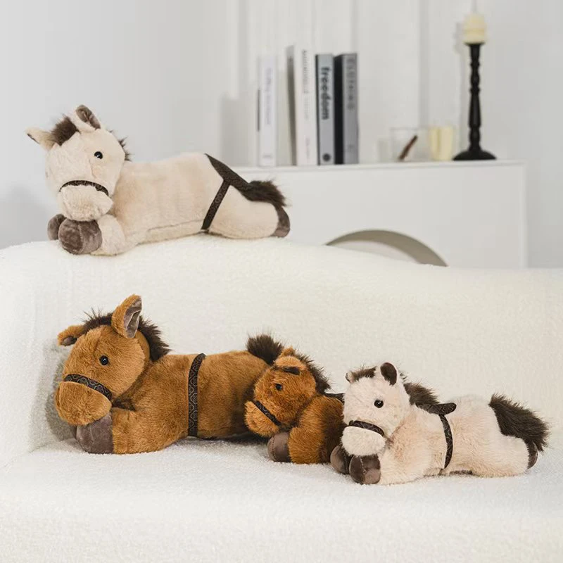 30/45/60cm Pony Lying Doll Stuffed Little Horse Cute Plush Toy Soft Dark Brown Khaki Cartoon Animal Pillow Kids Present