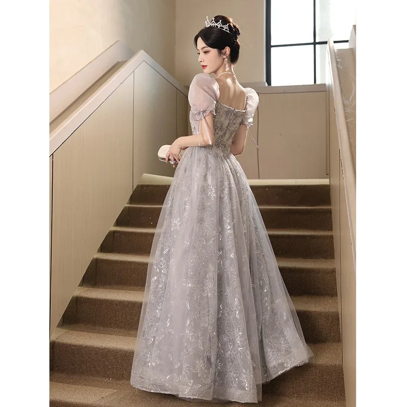 Robe de soirée longue en maille pour femmes, broderie à reflets, pour Banquet, à la mode, amincissante, examen d'art français, nouvelle collection 2026