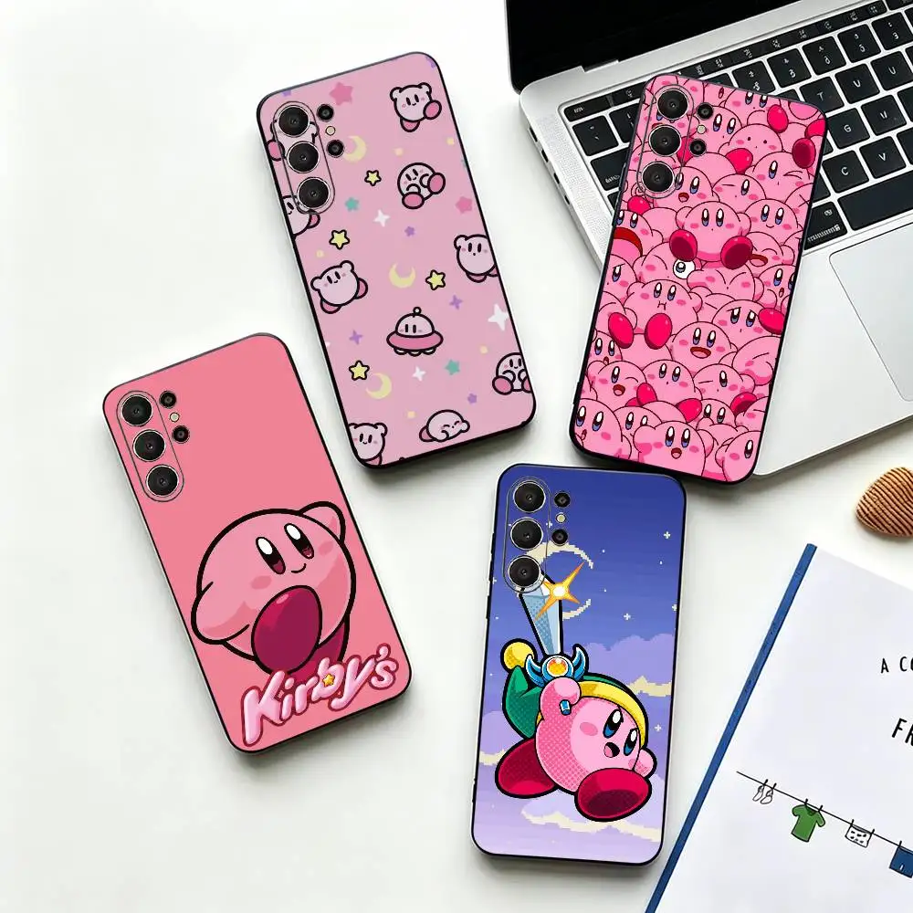 Cartoon Pink Pixel K-Kirbys-KK Black Soft Silicone Phone Case for Samsung Ultra S26, S24, S21, S22, S23, S30, Plus, Lite