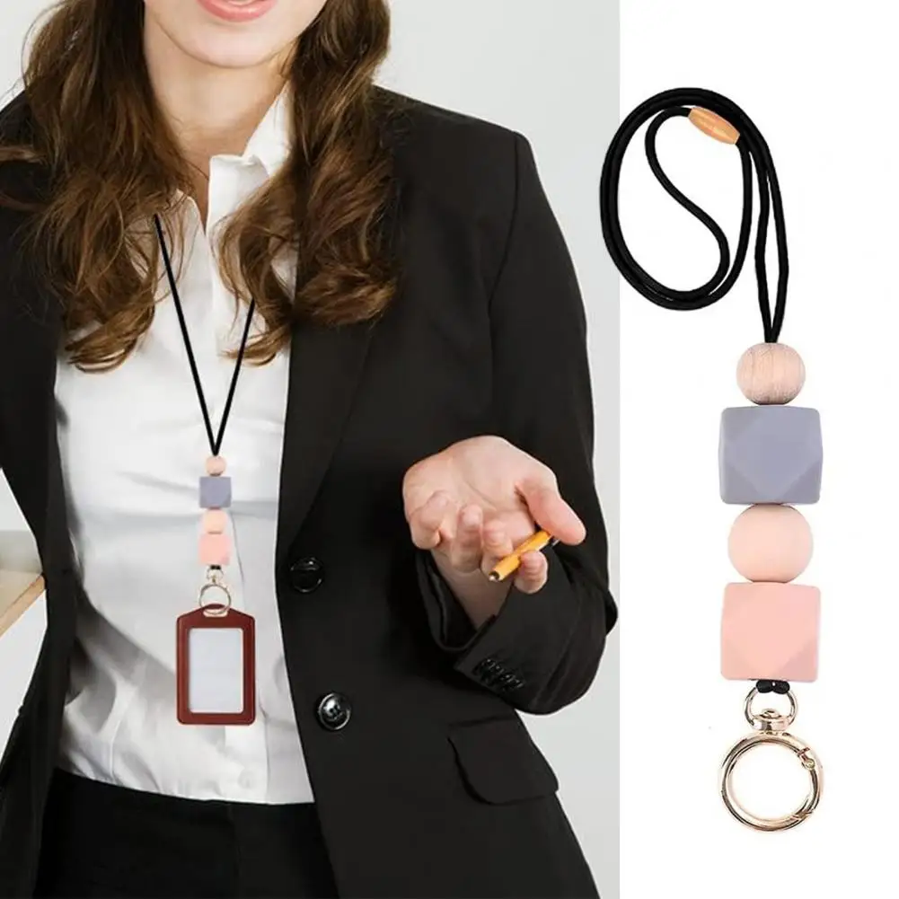 Keyring Lanyard Adjustable Beaded Lanyard with Keyring Rotatable Id Card Holder Stylish Functional Keychain Lanyard for Work