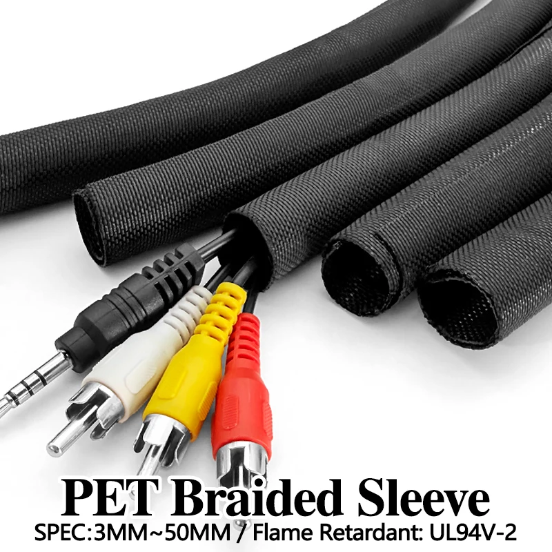 1~5m Expandable Cable Sleeve PET Braided Self Closed Auto Insulated Wrap Flexible Pipe Tube Split Line Protector Wire Organizer