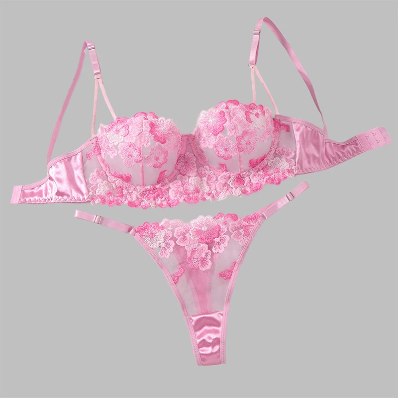 

Sexy Lingerie Floral Embroidery Romantic Women Underwear Steel Rings Bra Panty Set Three-Point Sexy Set Luxury Intimate Lingerie