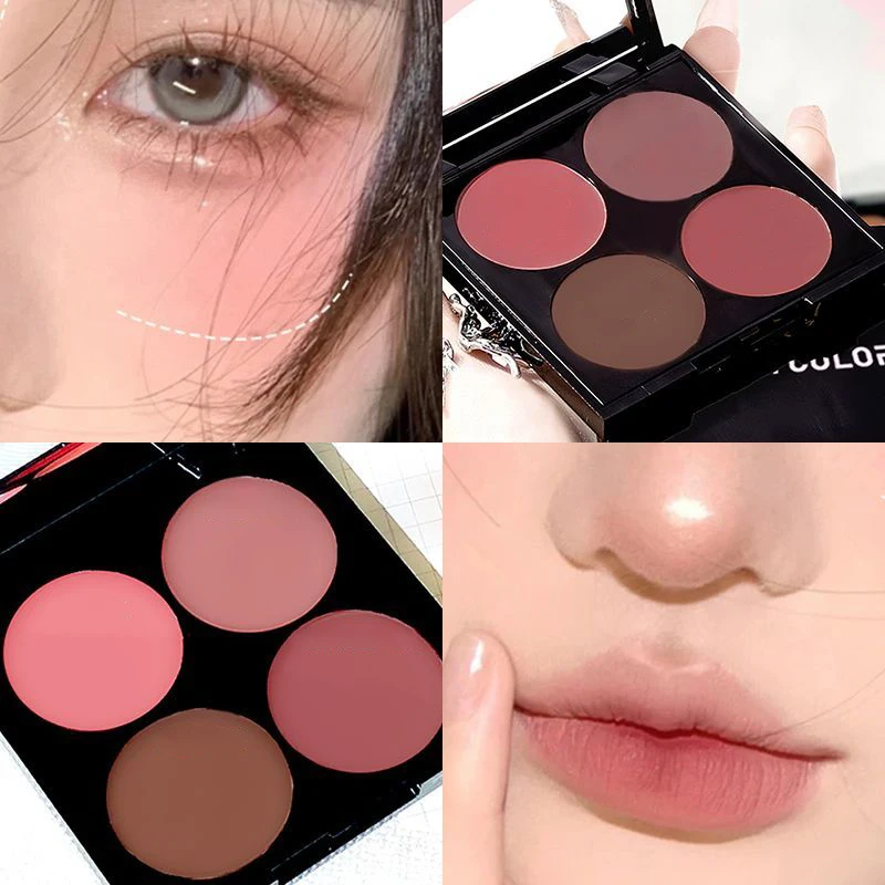 Paleta de rubor resistente al agua de 4 colores: aspecto de maquillaje 3D natural fácil de aplicar, mejora de la sombra para todos los tonos de piel, mate y brillante
