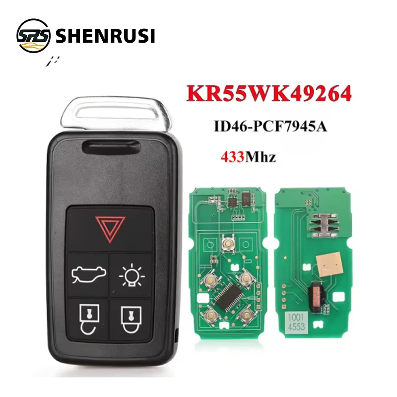 

SHENRUSI 5 Button Remote Key Smart Car Key Fob 433Mhz ID46 Chip for Volvo XC60 S60 S60L V40 V60 S80 XC70 KR55WK49264