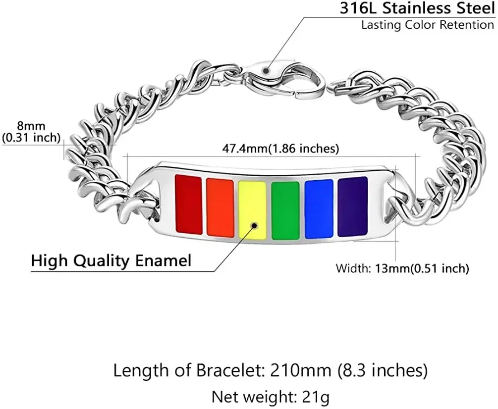 سوار من الفولاذ المقاوم للصدأ للرجال والنساء ، سلسلة كوبية ، فخر مثلي الجنس ، قوس قزح ، هدية Lgbt