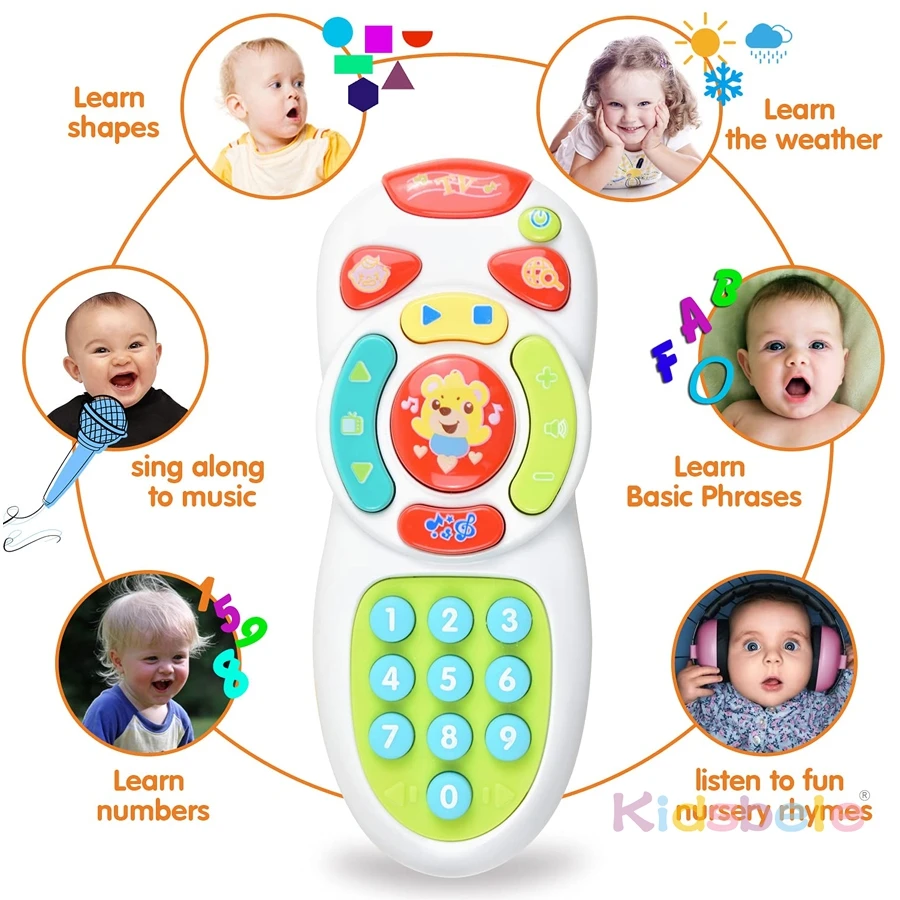 Brinquedo remoto para bebê fofo com música e luzes – Aprenda números, formas, clima e palavras |   Criança fingir jogar remoto