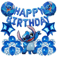 40pcs Blue Pink Stitch Foil Balloon Set HAPPY BIRTHDAY Banner Balloon Baby Shower Kids Cartoon Stitch Theme Birthday Party Decor