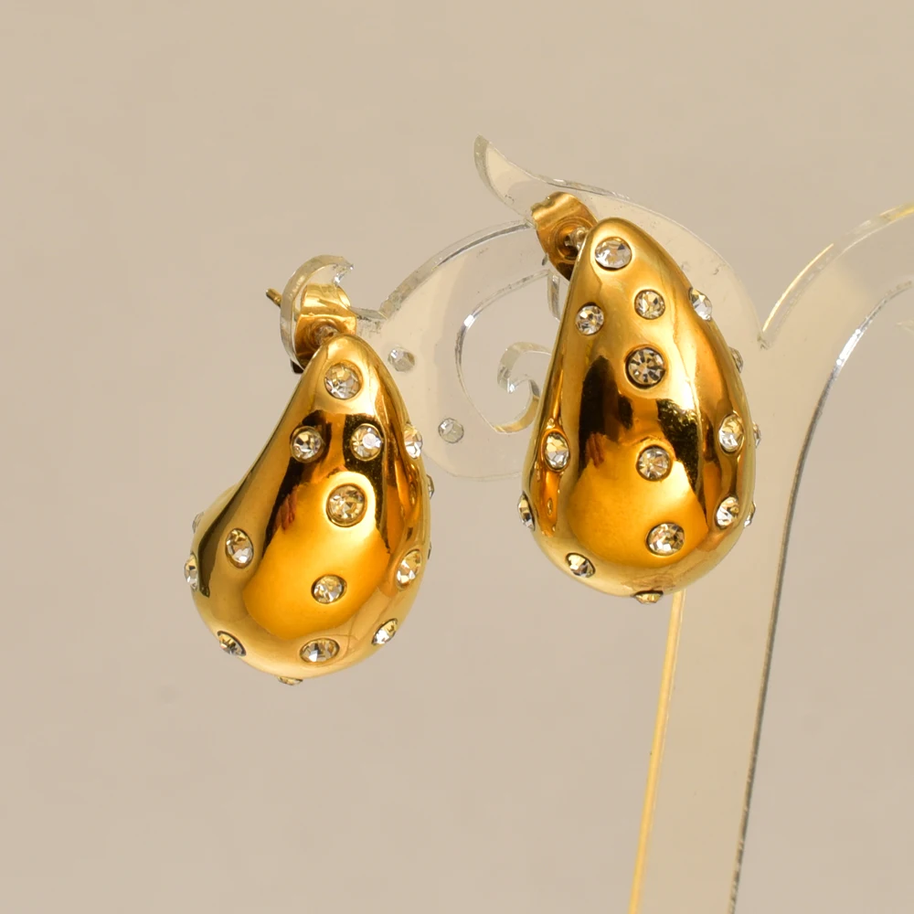 E177 Brincos de aço inoxidável em forma de lágrima gordinha, brincos geométricos da moda para mulheres, joias de ouro
