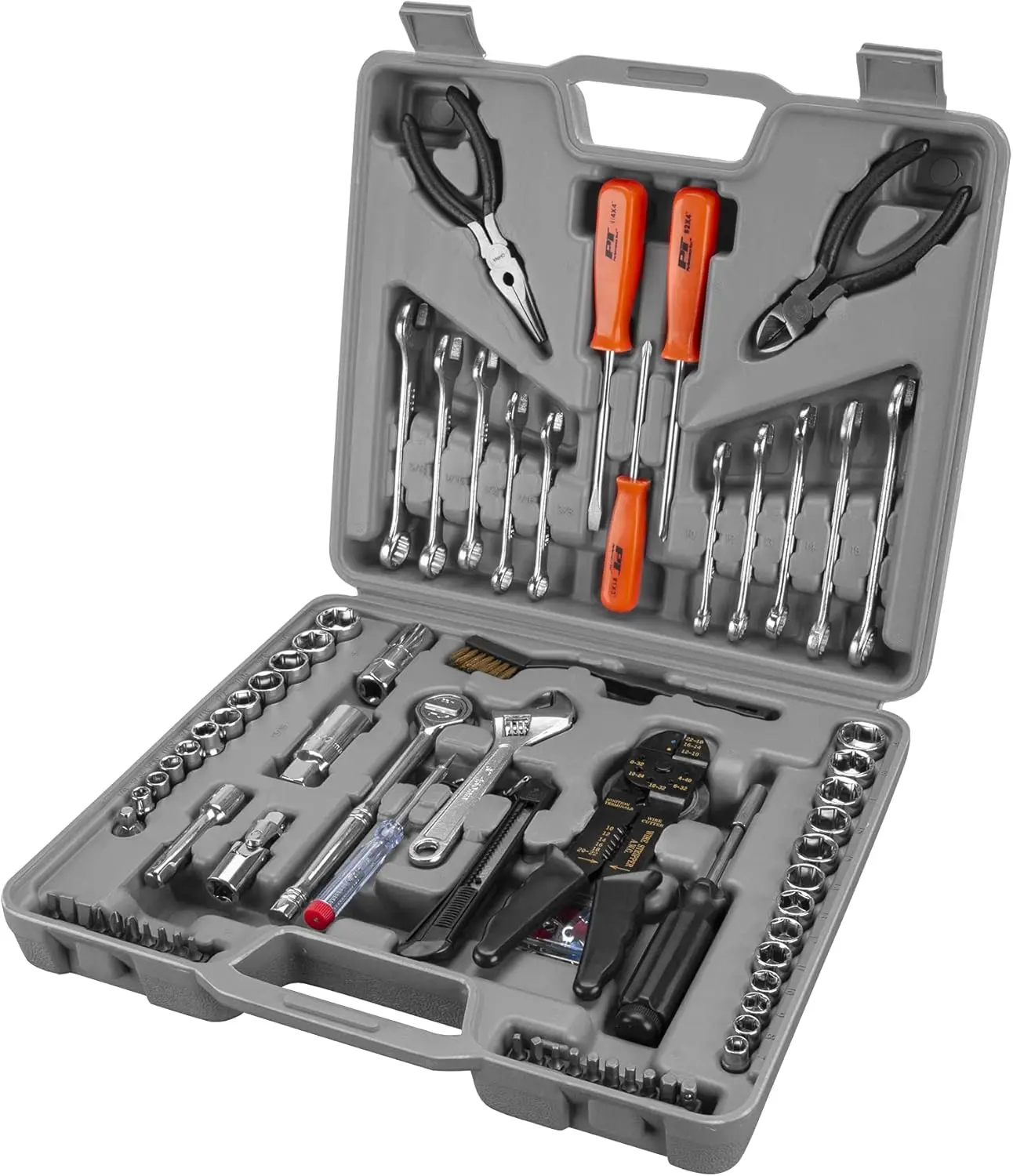 

SAE/Metric Multi-Use Tool Set, 119-Piece Hand Tools with Plastic Storage Case, Gray